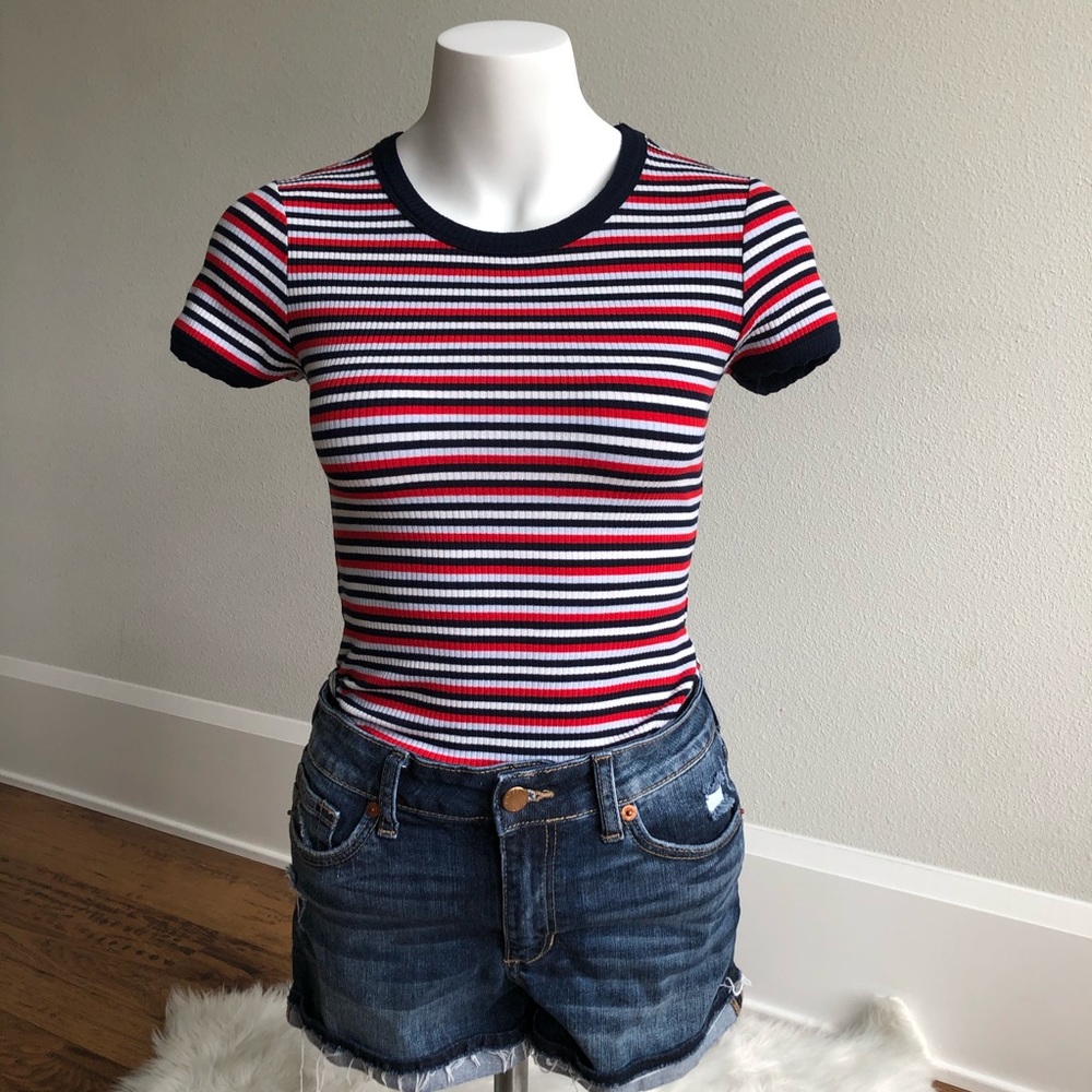 Striped red and blue body suit fitted XS